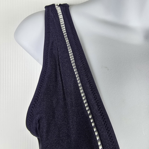 NWT Cupshe Women's One Piece Navy Plunging Neckline And Back White Inlay Small - Picture 5 of 12